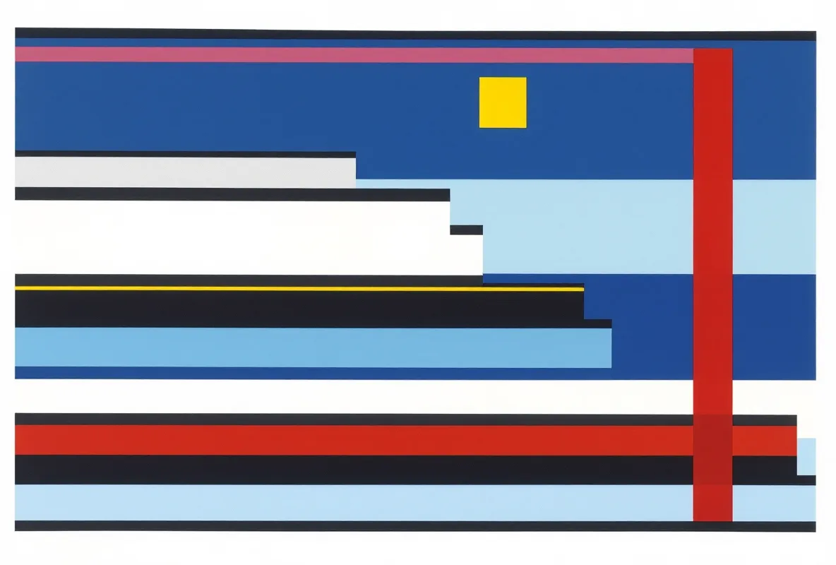 Neoplasticist abstraction of delta slow-wave sleep as descending blue horizontal bars