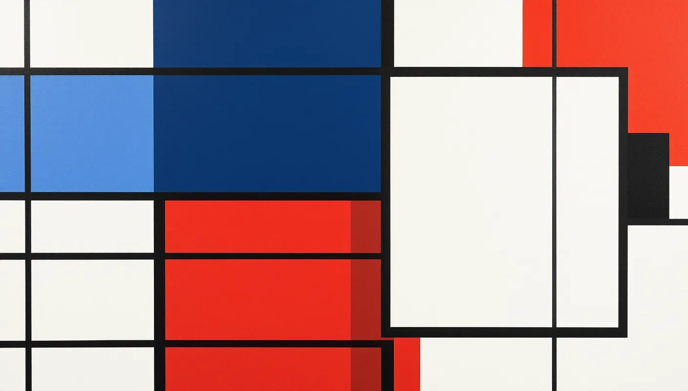 Neoplasticist composition centered on a large empty black-ruled block representing DSIP's undiscovered receptor